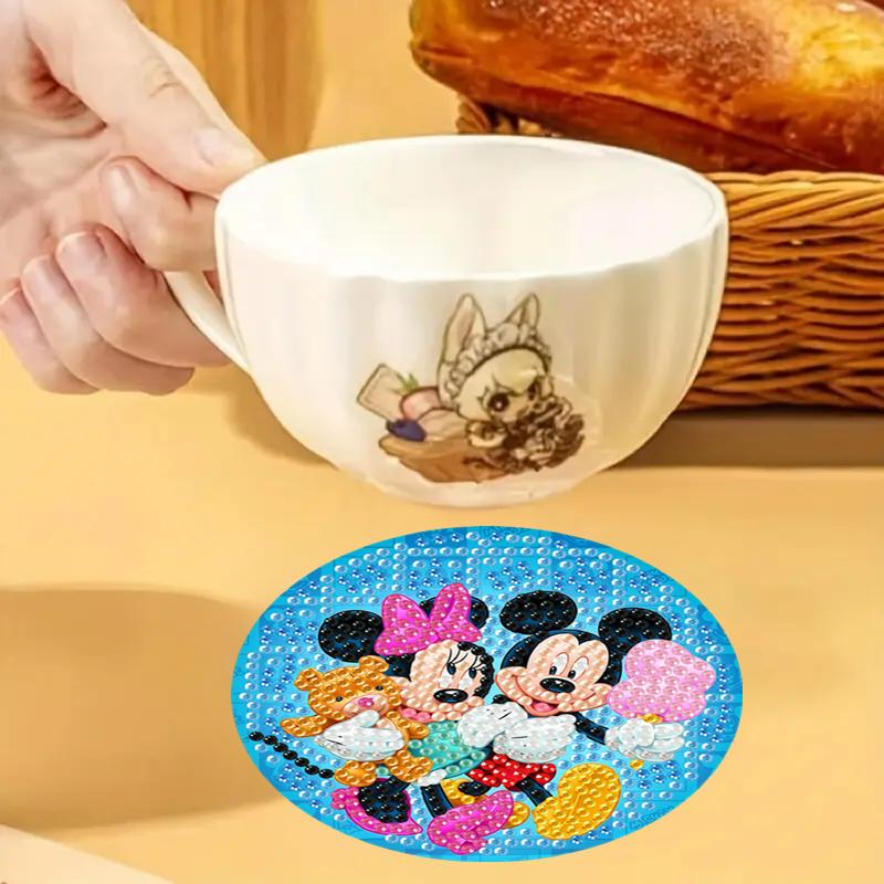 8 szt./Zestaw Motyw Przyjaźni DIY Malowanie Diamentami Podkładki pod Kubki z Uchwytem Antypoślizgowe Drewniane Mata Chroniąca Przed Plamami Kryształowe Cyrkonie Diamentowa Sztuka Podkładki pod Kubki dla Dorosłych