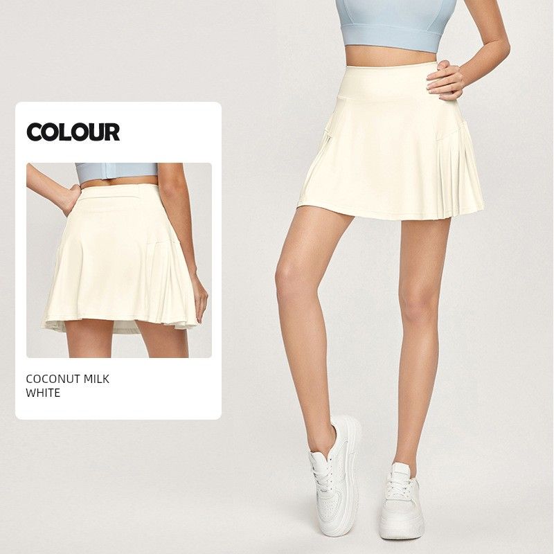 Foreign Trade New Cool Feeling Sports Short Dress Anti-exposure Fake Two-Piece Badminton Pocket Tennis Skirt Slimming Yoga Skirt