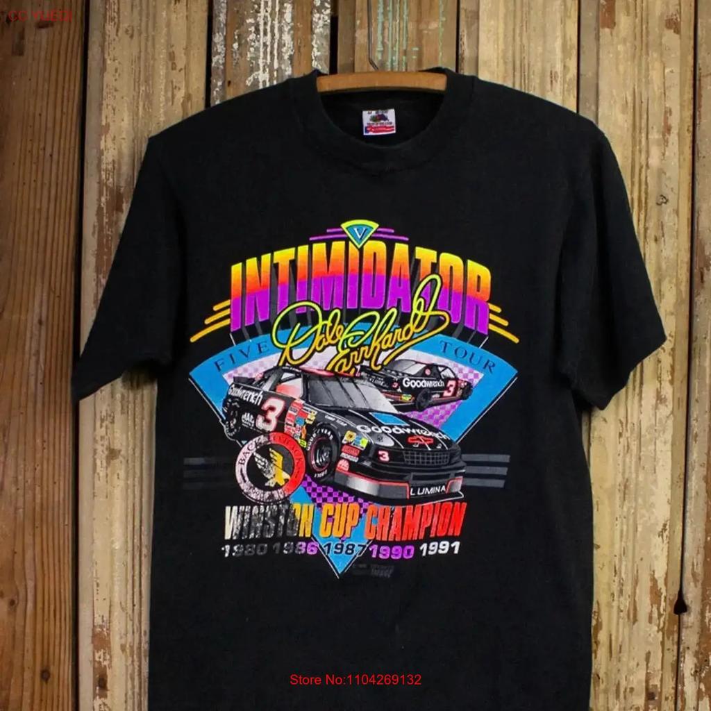 Dale Earnhardt Intimidator Tour Short Sleeve Black Color Shirt Kv29970 Vintage Casual Stretched Graphic Homme Slightly