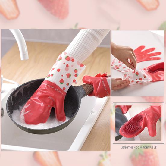 2Pcs Waterproof Strawberry Brush Gloves Convenient Powerful Cleaning Versatile Housework Gloves for Tableware
