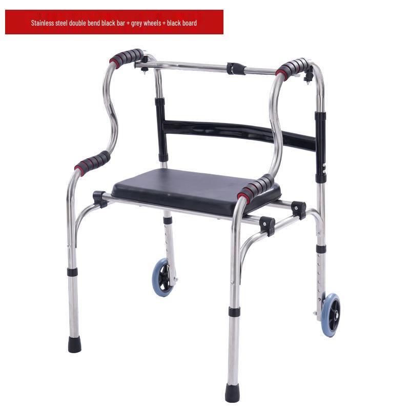 Stainless Steel Rollator Walker with Seat and Wheels - Rehabilitation Support Frame