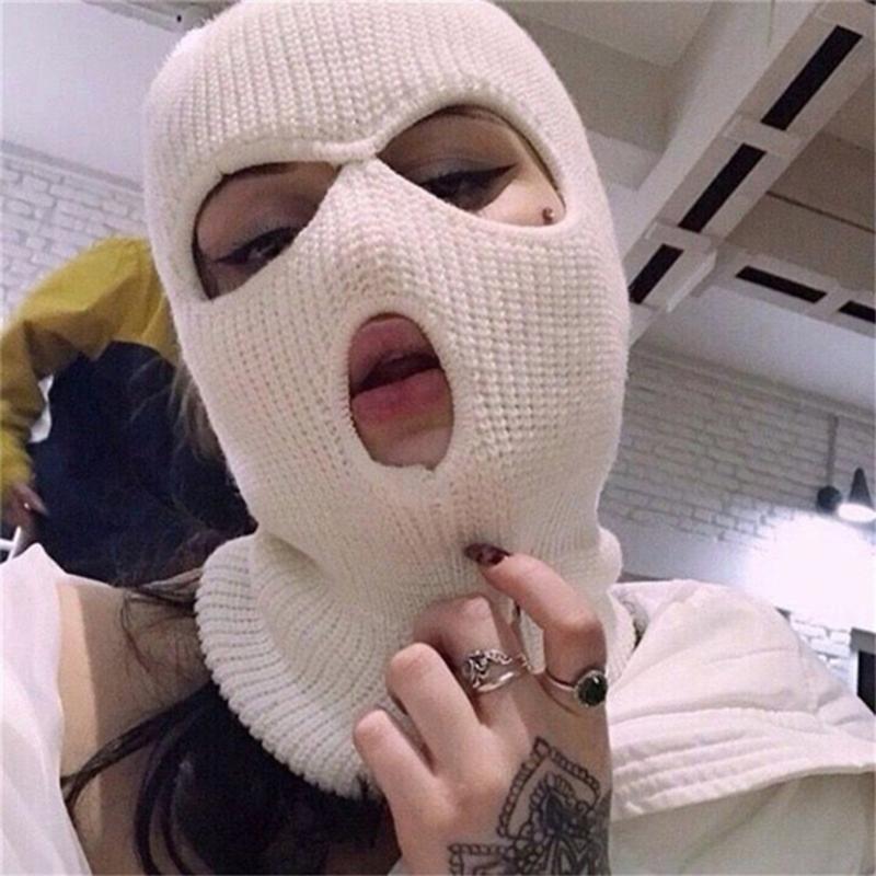 2025 New Fashion 3-Hole Knitted Full Face Cover Ski Mask Winter Balaclava Warm Knit Full Face Mask For Outdoor Sports