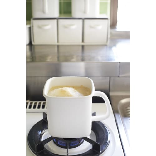 Nodahoro Enamel Storage Container, Heat-Resistant, with Handle, Square/Rectangle, Large, with Seal Lid, See-Through, White Series, Made in Japan, MS-1