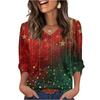 Women's Fashionable Casual Christmas Printed V-neck Top