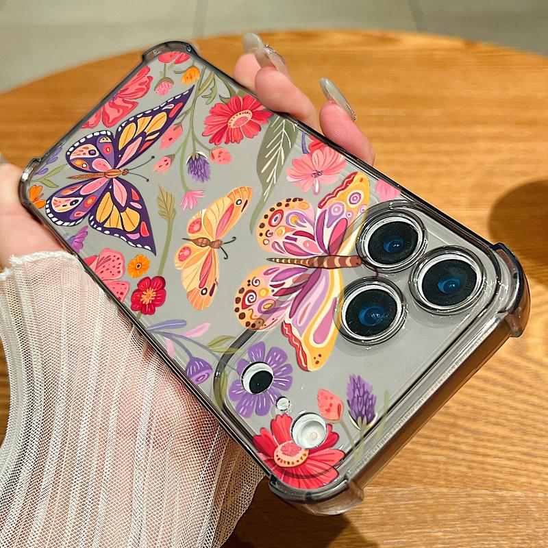 Card Slot Pocket Phone Case For iPhone Air 17 16 15 Pro Max 14 13 17 Pro 12 11 16e Shockproof Colorful Butterfly Clear TPU Cover