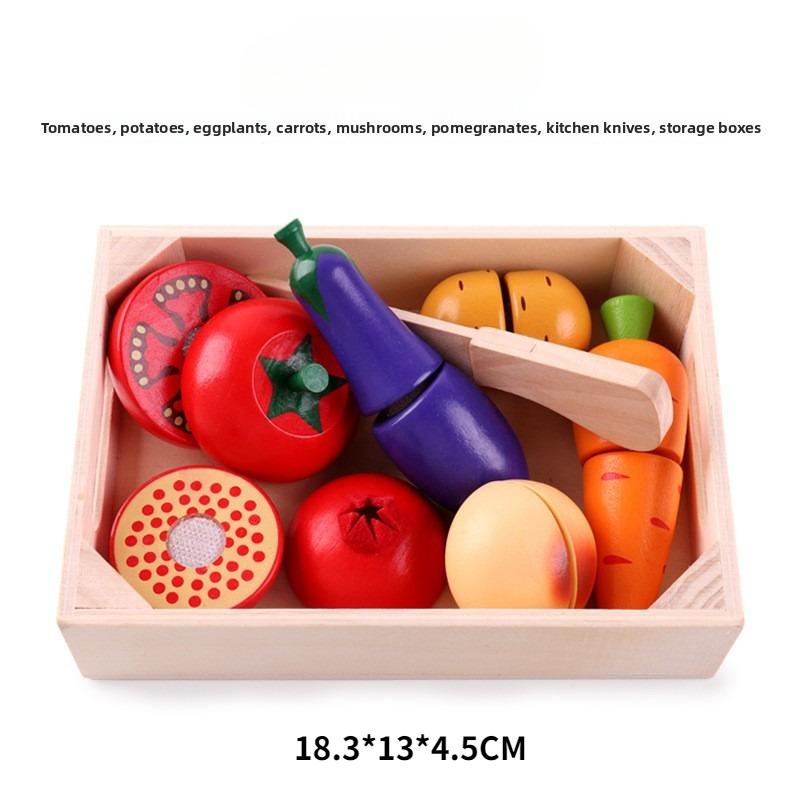 Holz Simulation Küche Rollenspiel Spielzeug Klassisches Spiel Montessori Lernspielzeug für Kinder Kinder Geschenk Obst Gemüse Schneideset