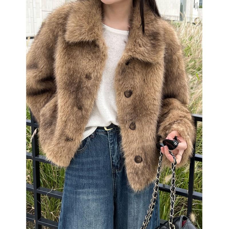 Johnature Modische Damen Winterjacke Kurz Faux Nerzpelz Verdicken Mäntel