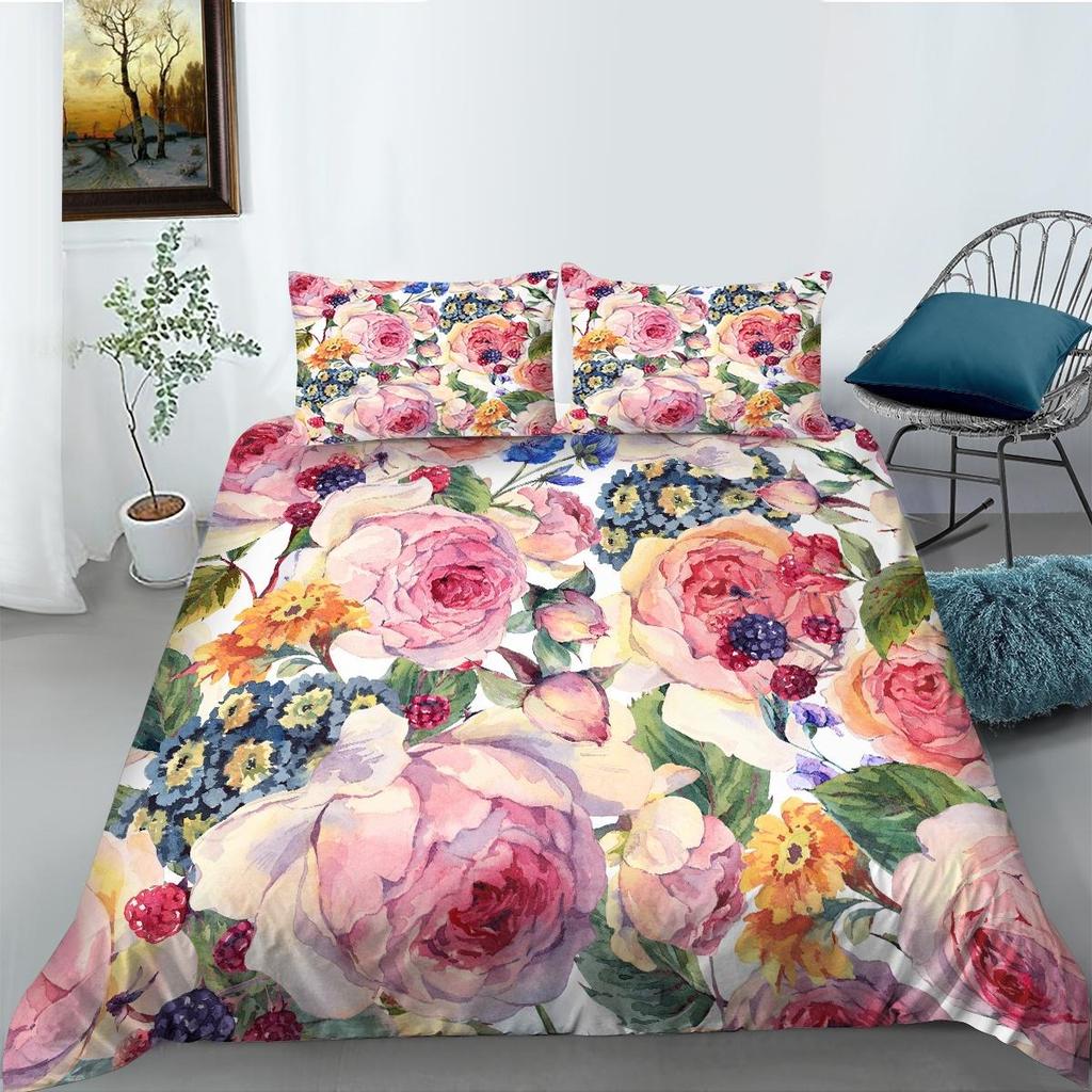 3D Modern Romantic Style Bedding Set Flower Quilt Cover Sheet/double Bed Full-size Bedspread Set Washable Comfortable Home Decoration