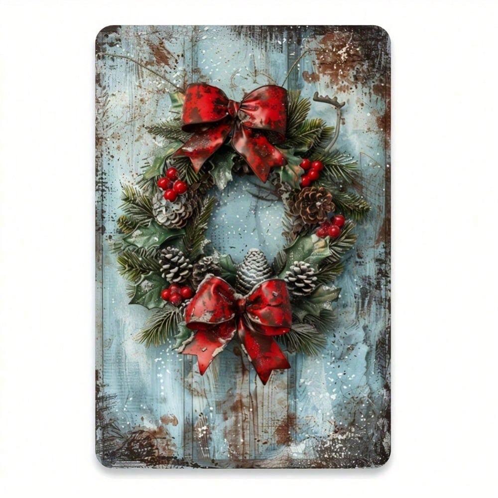Merry Christmas Vintage Metal Tin Sign 8x12 Inch Durable Iron Wall Art for Home Bar Cafe Garage Decor Pre-Drilled Holes Easy Hang