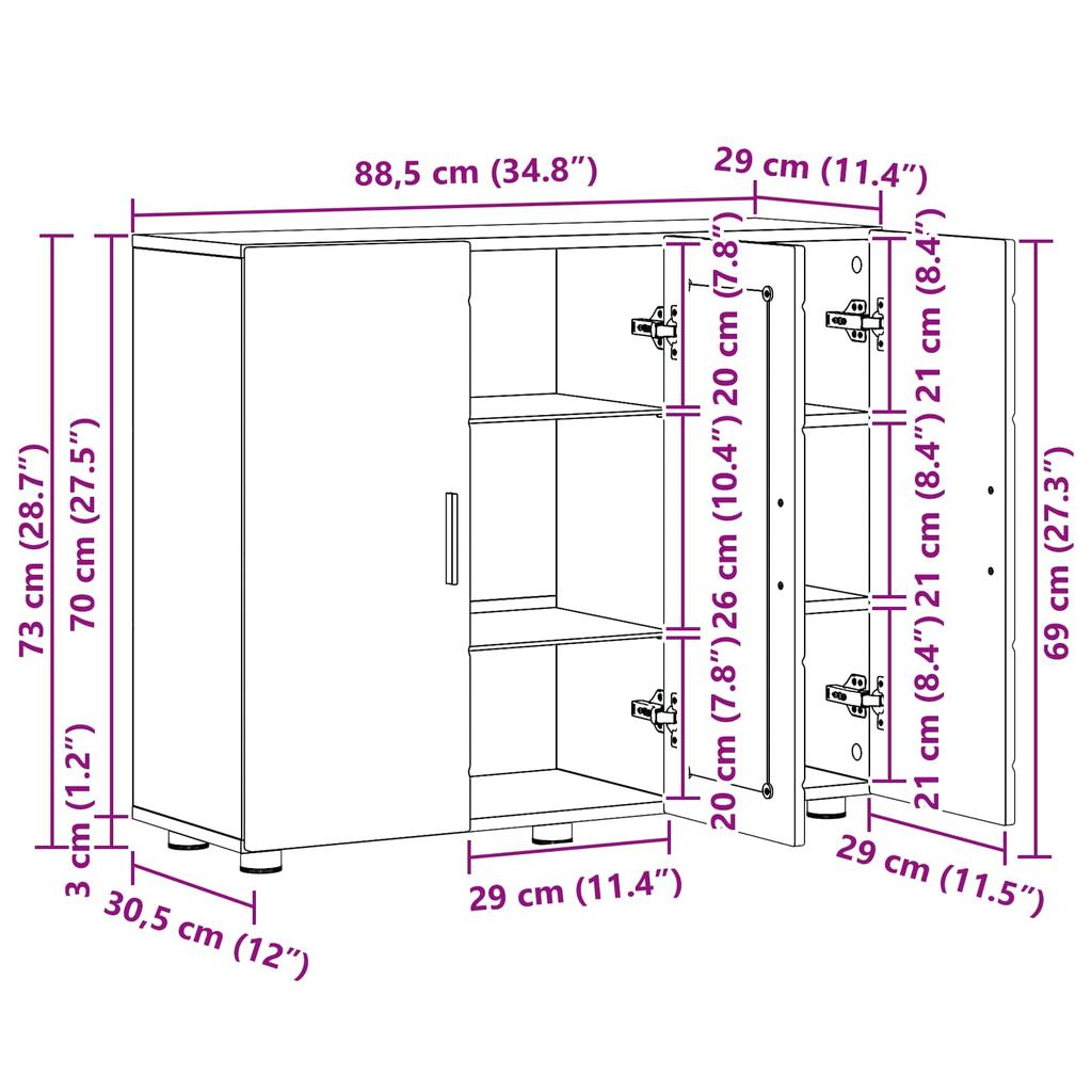 Wooden Cabinet Grey Sonoma 88.5 x 30.5 x 73 cm Particleboard