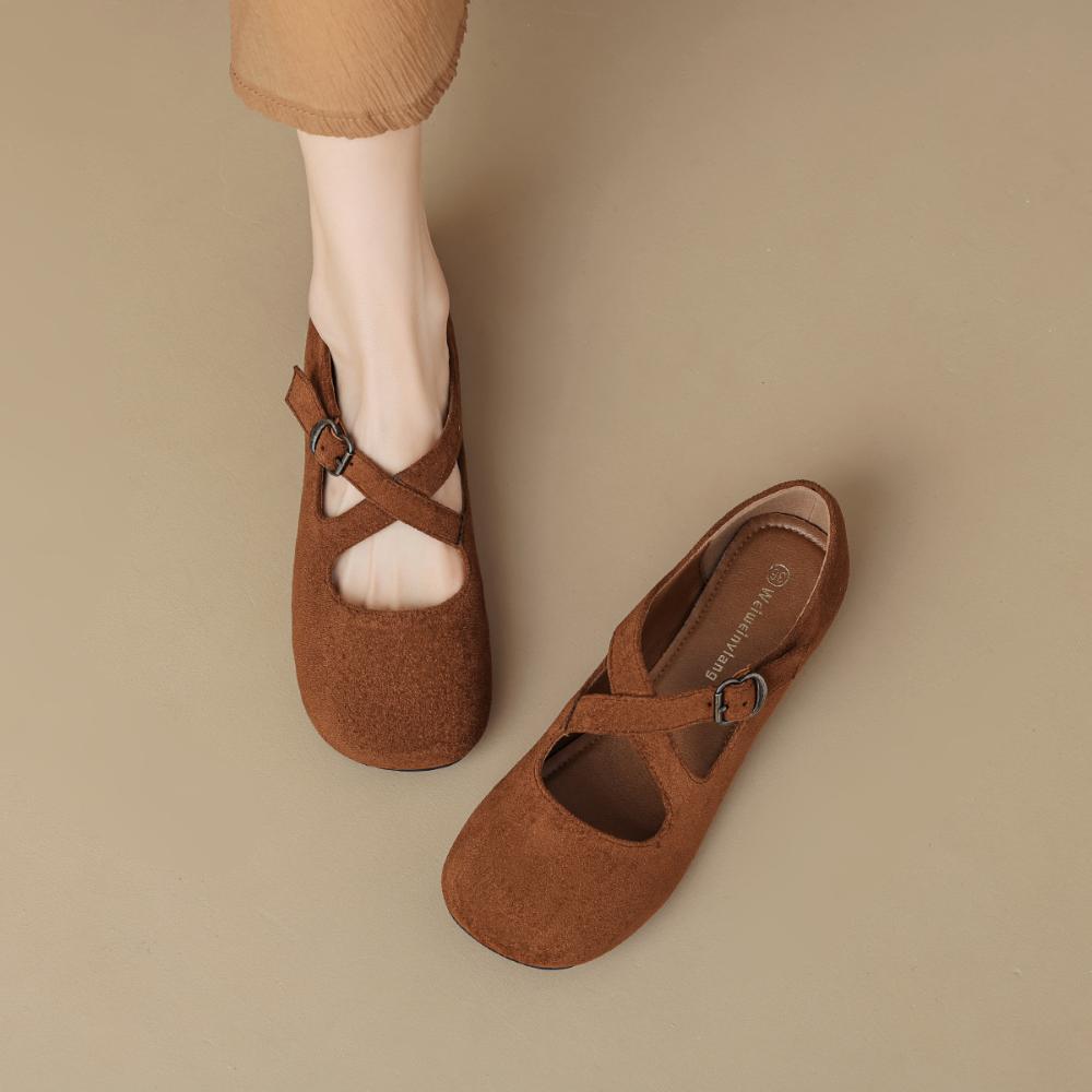 Fashion Mary Jane Shoes for Women's 2025 Spring Summer New Flats Cross Ballet Shoes Retro Round Head Shallow Mouth Pumps Women