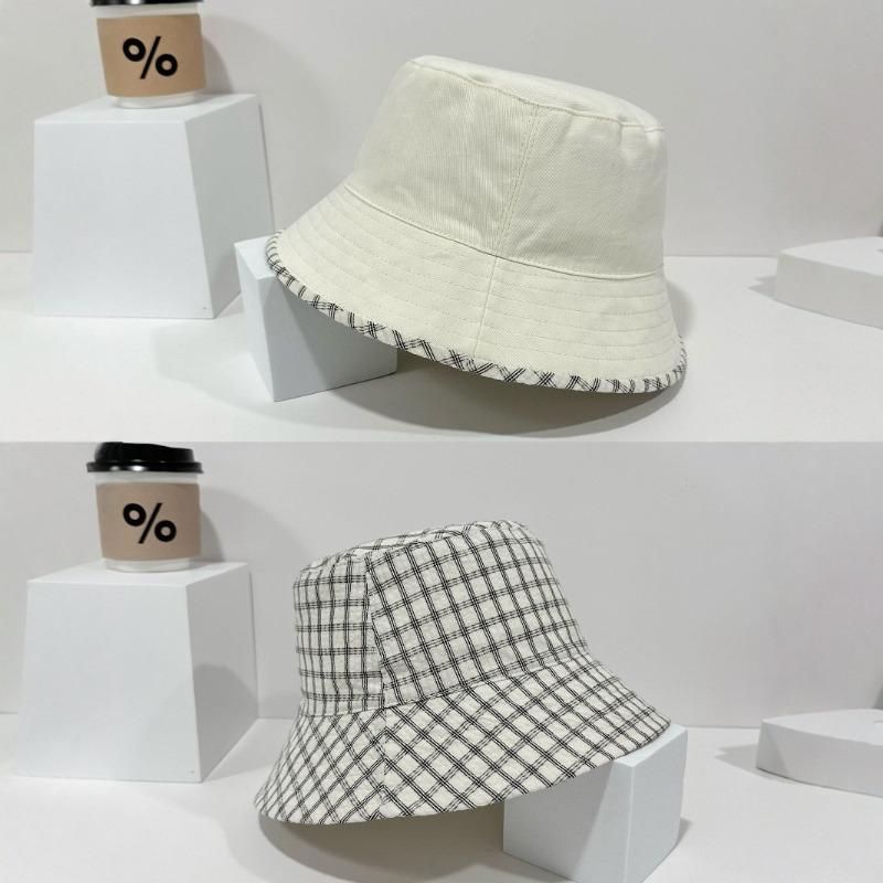 Bucket Hat Women's High Sense Department Summer New Double-sided Wear Shading Sunscreen Plaid Casual Retro Fashion