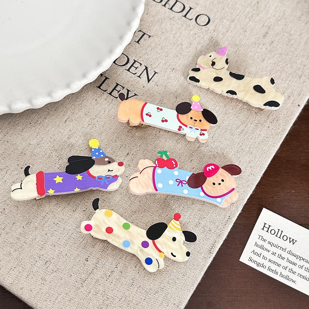 New Acrylic Dog Hairpin - Sweet and Cute Girl's Side Parting Hair Clip with Cartoon Hair Accessory