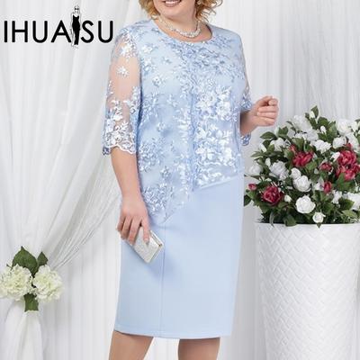 Completo in due pezzi finto con giunture in pizzo, taglia grande, camicetta da donna, abito a maniche lunghe