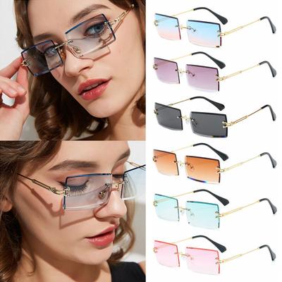 Trendy Rimless Summer Eyewear Rectangle Sun Glasses Fashion Sunglasses Square Sunglasses Shades