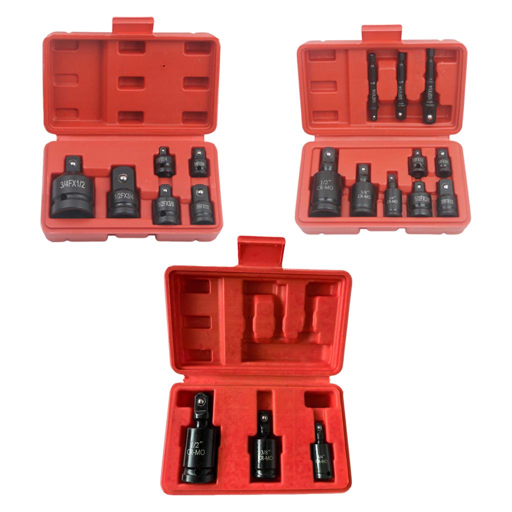 6Pcs Impact Socket Wrench Adapter Set 1/4 3/8 1/2 3/4inch Square Drive Adapter Reducer Spanner Hand Tool Kit with Case