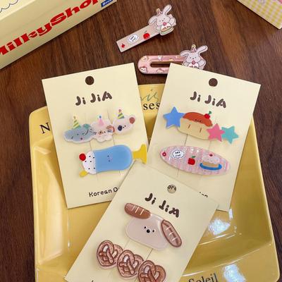 2/3Pcs Girl Hairpins Cats Puppies Rabbits Bread Pattern Hair Clips Smooth Edges Side Bang Hair Pins Hair Accessories