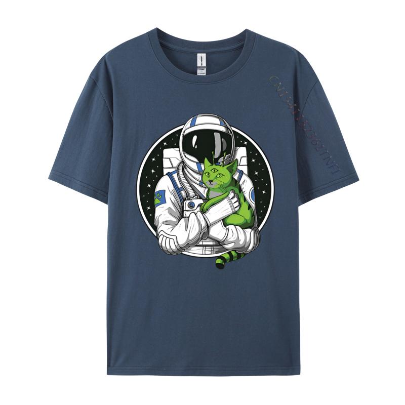 Astronaut Alien Cat Psychedelic Space Tshirt Men Cotton Tshirts Astronaut Gifts Man Tops Streetwear Newest Design