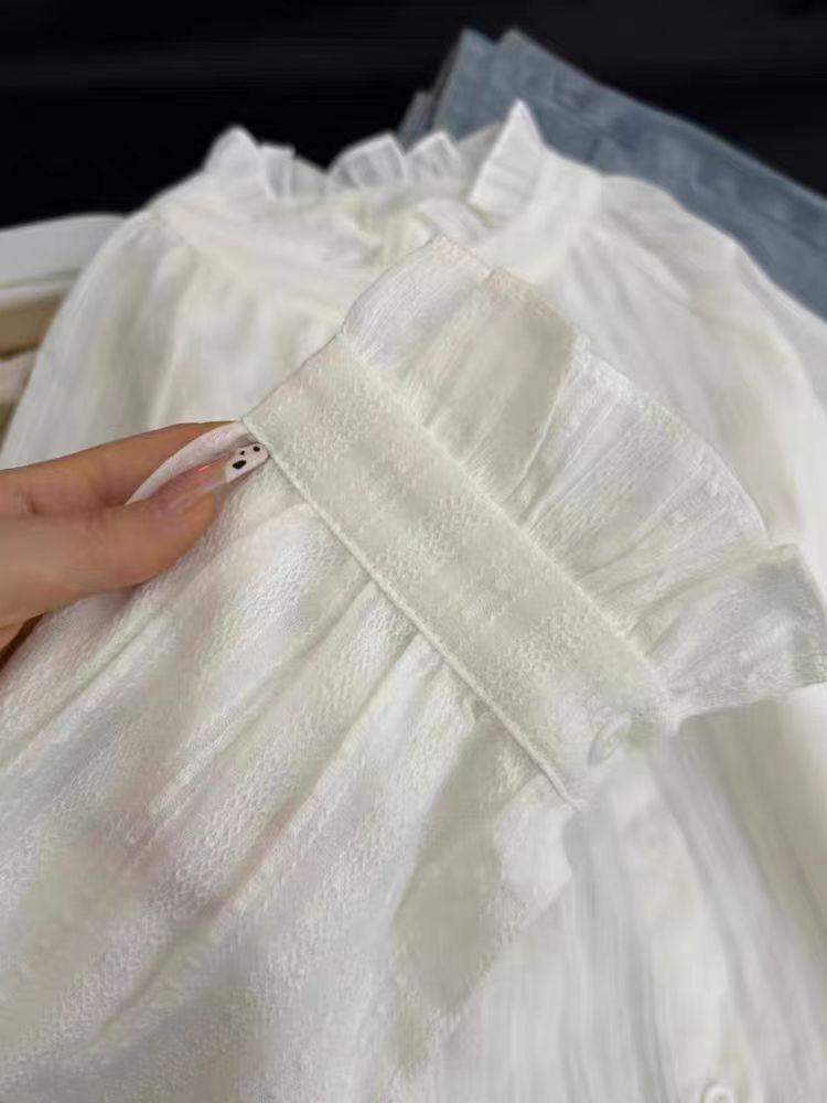 Women's Elegant White French Edge Shirt: Long Sleeve, Chic, High-End Style for Spring/Autumn 2026