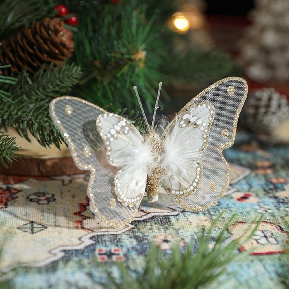3/6/10Pcs Plastic DIY Artificial Butterfly Decoration Pendant Hanging Ornament Christmas Tree Ornament New Year