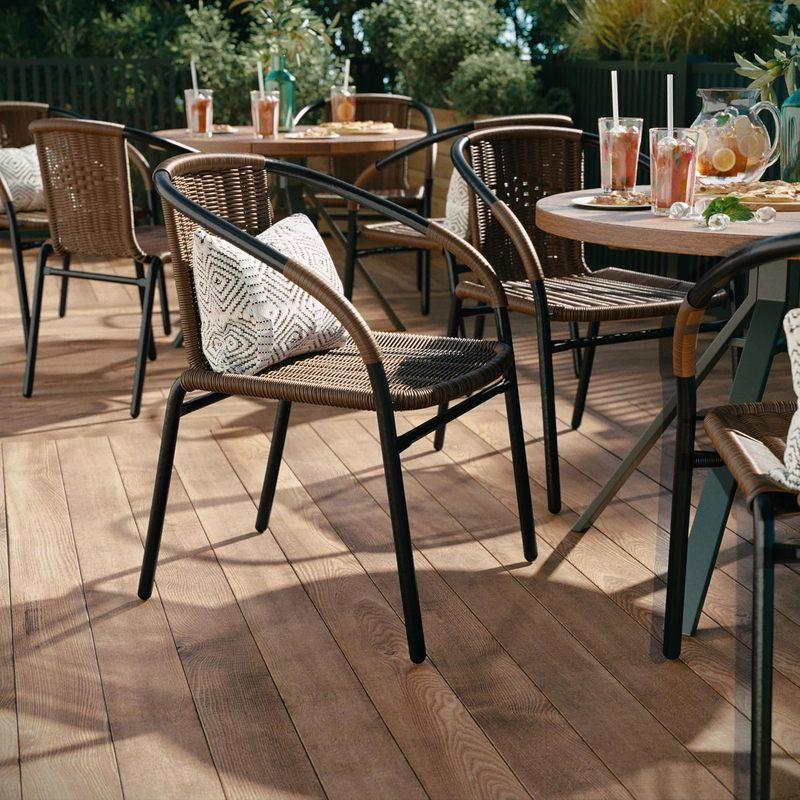 Set of 2 Modern Rattan Stack Chairs Indoor/Outdoor Patio Curved Back Cross Bracing Brown, Customized