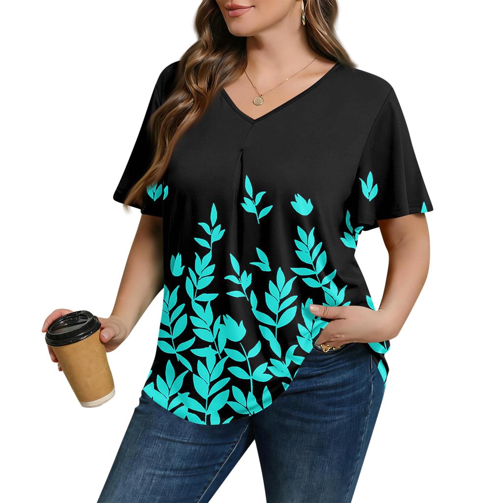 Blusa Casual de Moda para Mujer Talla Grande, de Corte Holgado, Manga Corta, Elegante Cuello en V, para el Trabajo