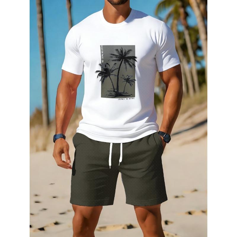 Casual Athletic Set Breathable Outdoor Leisure Men'S Round Neck T-Shirt And Shorts Set Summer Digital Print Print Outfit Men Adult