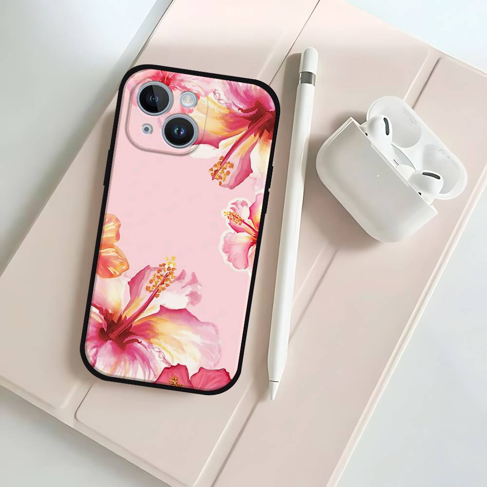 P-Peach-B-Blossom Black Phone Case That Fits For IPhone 17,16,15,11,13,14 Pro Max,Plus,X,Xr,Xs Max,13Mini