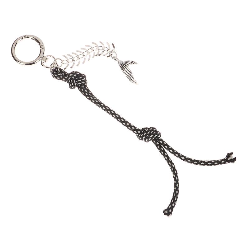 Y2K Punk Fishbone Fishtail Pendant Keychain Vintage Creative Braided Rope Keyring  Bag Charm Bag Key Accessories