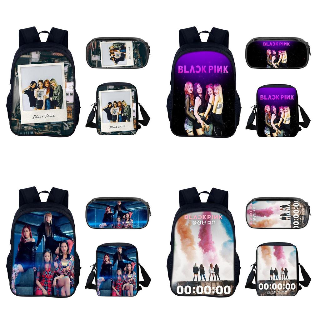 Set de Mochila Estudiantil Blackpink con Material de Nylon y Diseño Creativo para Uso Diario