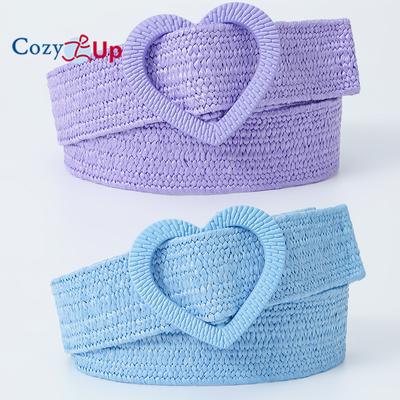 Elastic Stretch PP Grass Woven Sweet Decorative Dress Ladies Love Buckle Belt