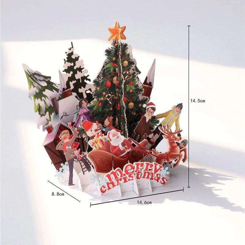 Merry Christmas 3D Popup Folding Greeting Card Unique Holiday Invitation Cards With Postcard Envelope  Greeting Card