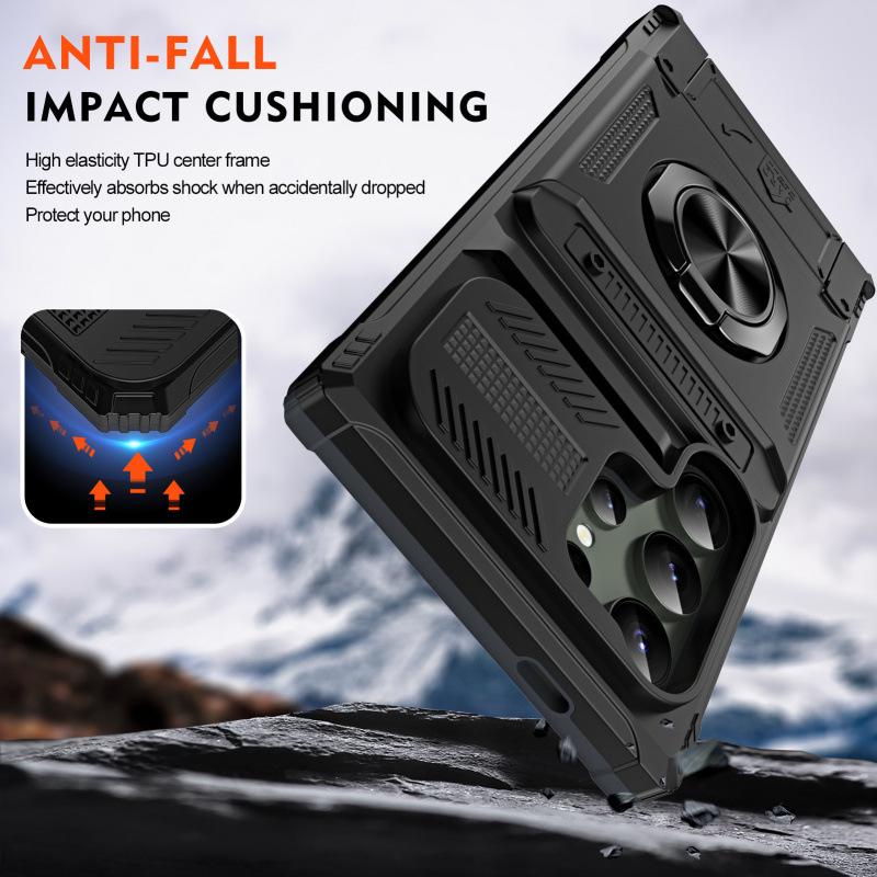Samsung S25 Ultra Protective Case with Hidden Card Slot, Car Magnetic Ring, and Anti-Fall Design
