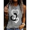 Women's Summer Casual Loose Three Heart One Piece Print Sleeveless Tank Top T-shirt