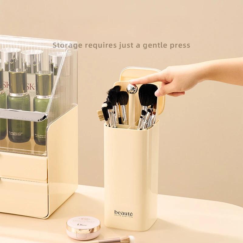 Automatic Lifting Makeup Brushes Holder Dustproof Makeup Brush Holder Desktop Makeup Tools Lipstick Eyebrow Pen Holder Container