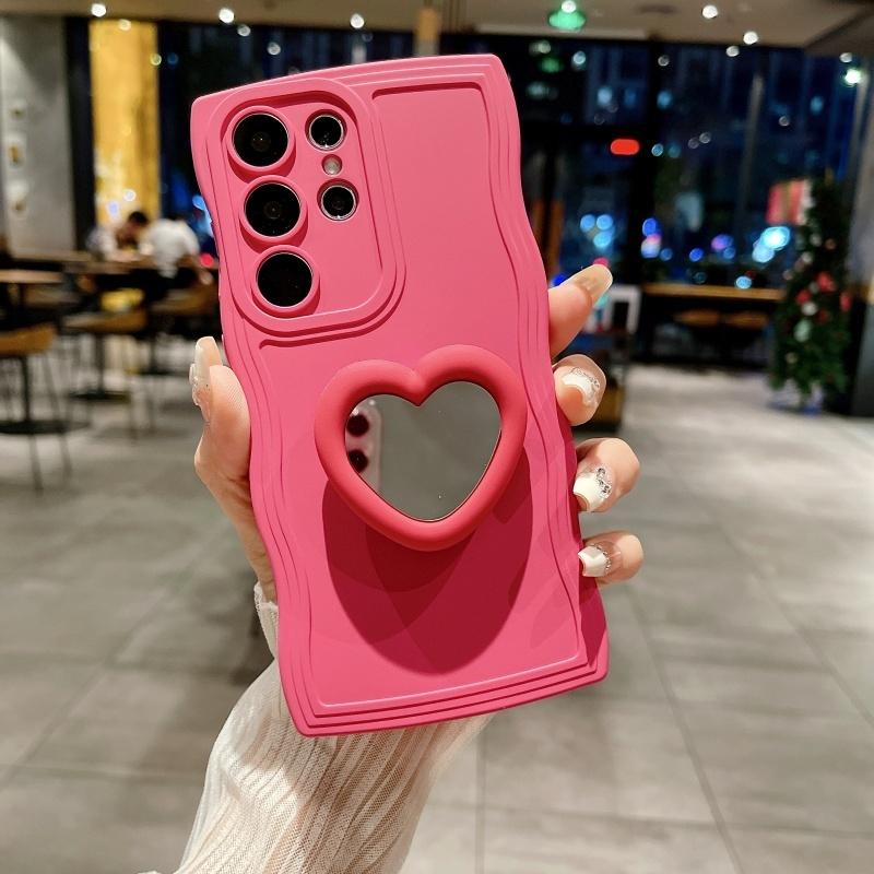 

Cute Love Heart Mirror Wave Case for Samsung Galaxy S25 S24 S26 Ultra S23 S22 Plus S21 FE A55 A56 A16 A54 A35 A15 Bracket Cover Galaxy S20