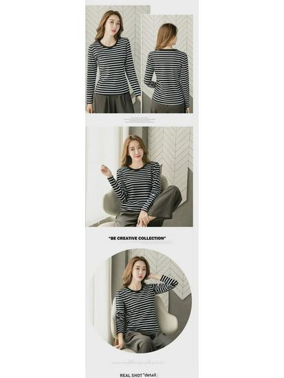 2024 Women's Loose-Fit Striped Long-Sleeve Cotton T-Shirt for Spring & Autumn, Age-Reducing, Plus-Size Slimming Top.