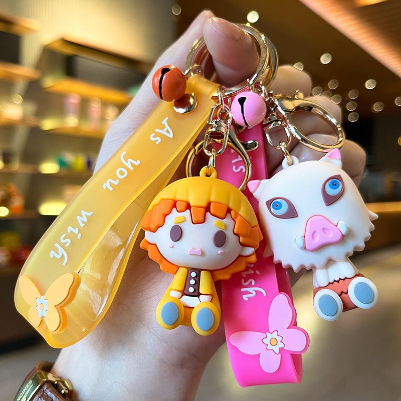 Anime Q Version Demon Slayer PVC Keychain Cute Nezuko Agatsuma Zenitsu Character Bag Pendant Car Anime Accessories Keychain