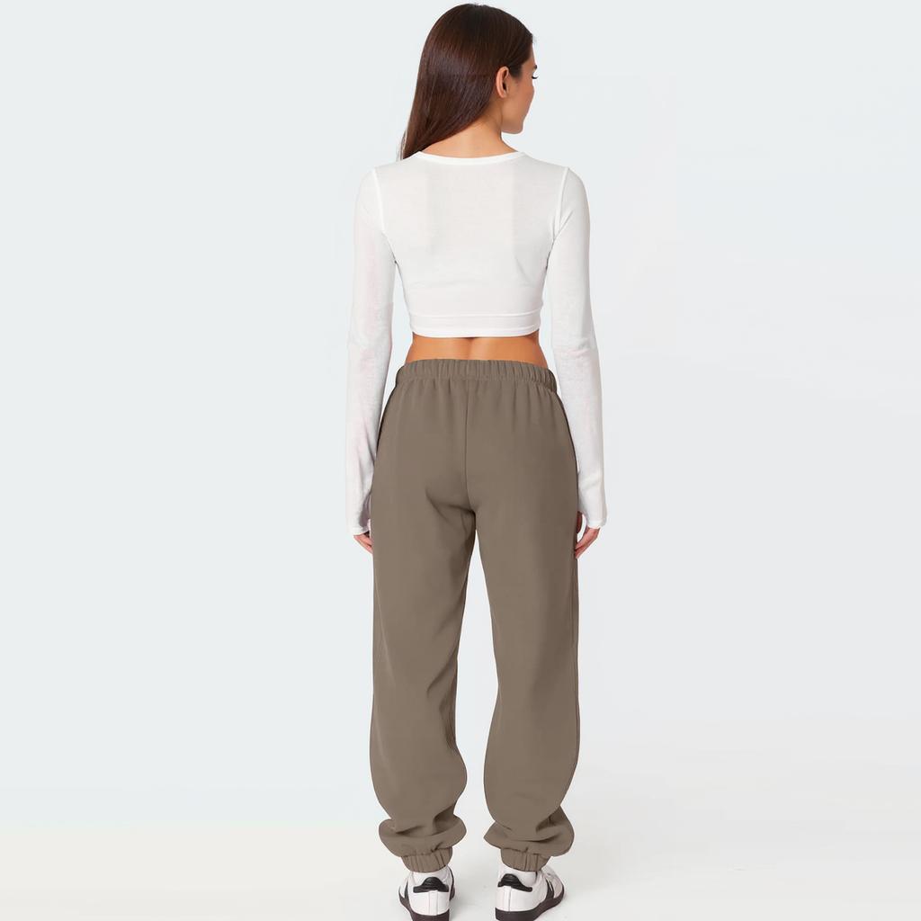 Women's Fleece Sweatpants Winter High Waisted Sweat Pants Drawstring Baggy Jogger Pants