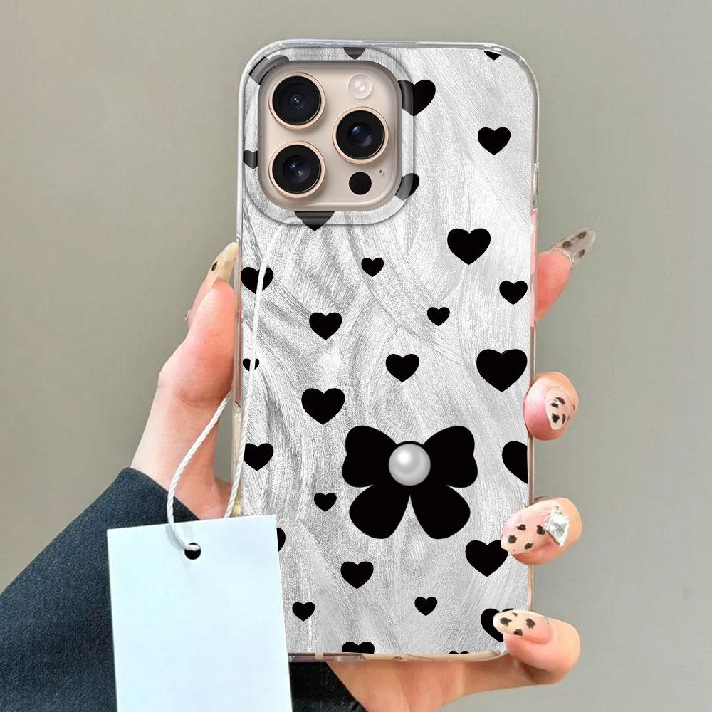 Green Love Heart Bow Feather Texture Phone Case for iphone 16 15 14 7 8 Plus 13 Pro Max X XS XR SE 2022 Silicone Shell TPU Cover