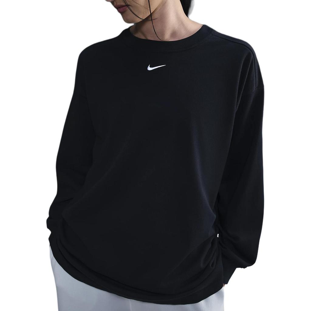 Nike Loose Fit Solid Color Logo Print Long Sleeve T-Shirt Women Tops Black HF5321-010