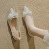 Spring Summer Lace Bowknot Ballet Flats Women Breathable Mesh Slip On Loafers Pointed Toe Rhinestone Bow Wedding Shoes Woman