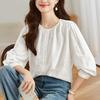 Sweet Temperament Jacquard Round Neck Shirt for Women In Women's Spring New Casual Loose Slimming Shirt for Women