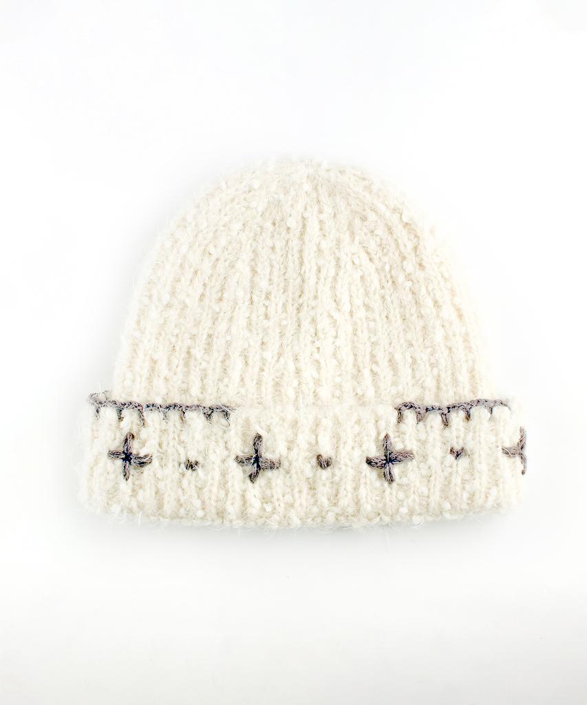 RUBATI Floral Hand-Stitched Beanie_Ivory
