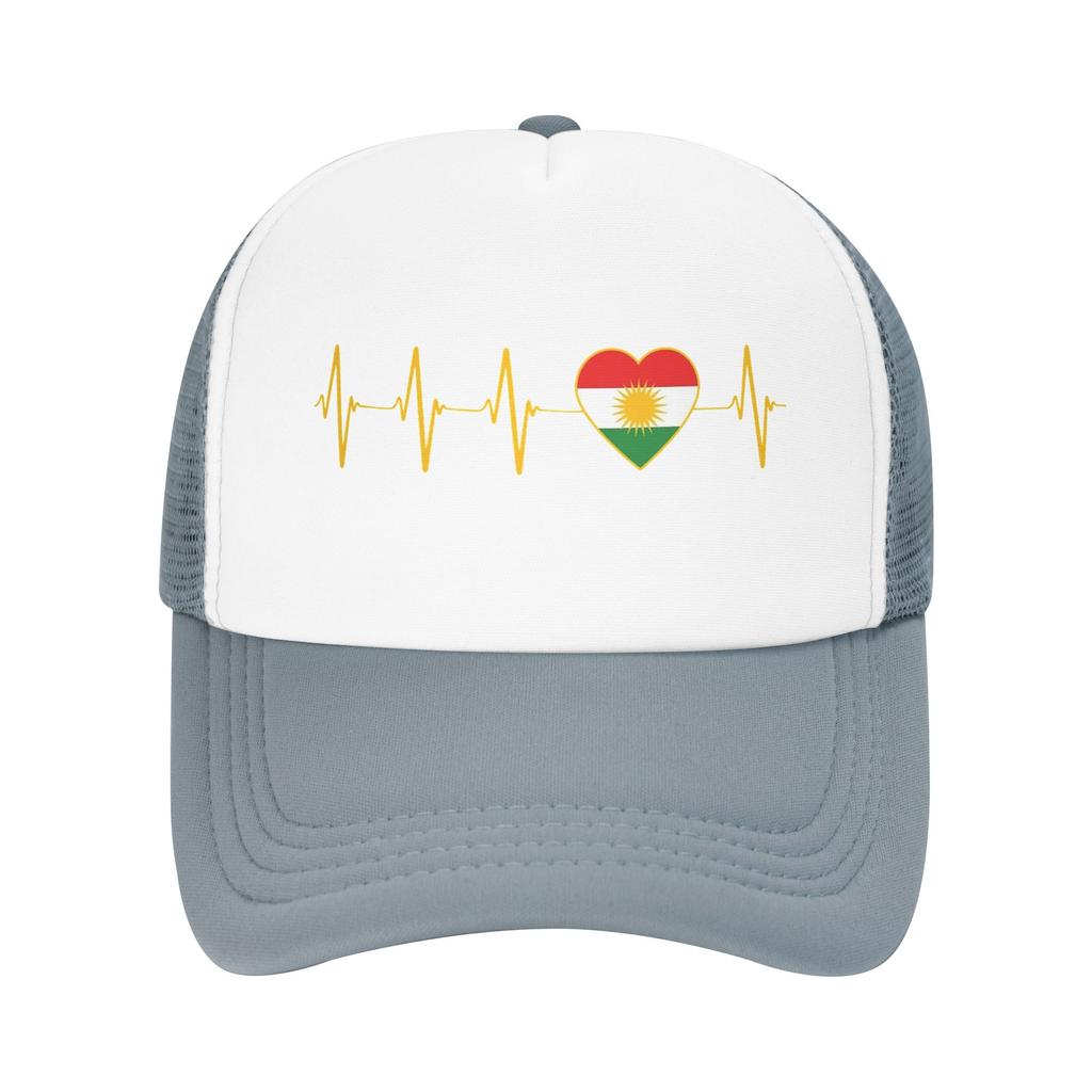 Heartbeat I Love Kurdistan Flag Mesh Baseball Caps Unisex Sport Trucker Worker Cap Hat Adjustable Polyester Fishing Hat Trucker Cap
