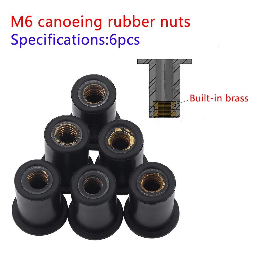 Alomejor M6 Brunnmutter Vindrutebult för Motorcykel, Kajak, Kanot, Kajak, Gummi, 6st/set