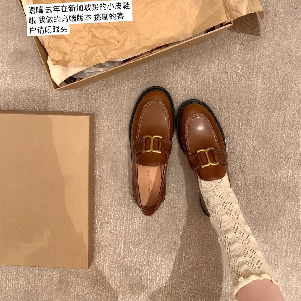 Zweites Haar! Su Yinyin gleiche Schuhe Britischer Retro Gold Schnalle Rindsleder Slipper Einzelne Schuhe Damen Kleine Lederschuhe Herbst