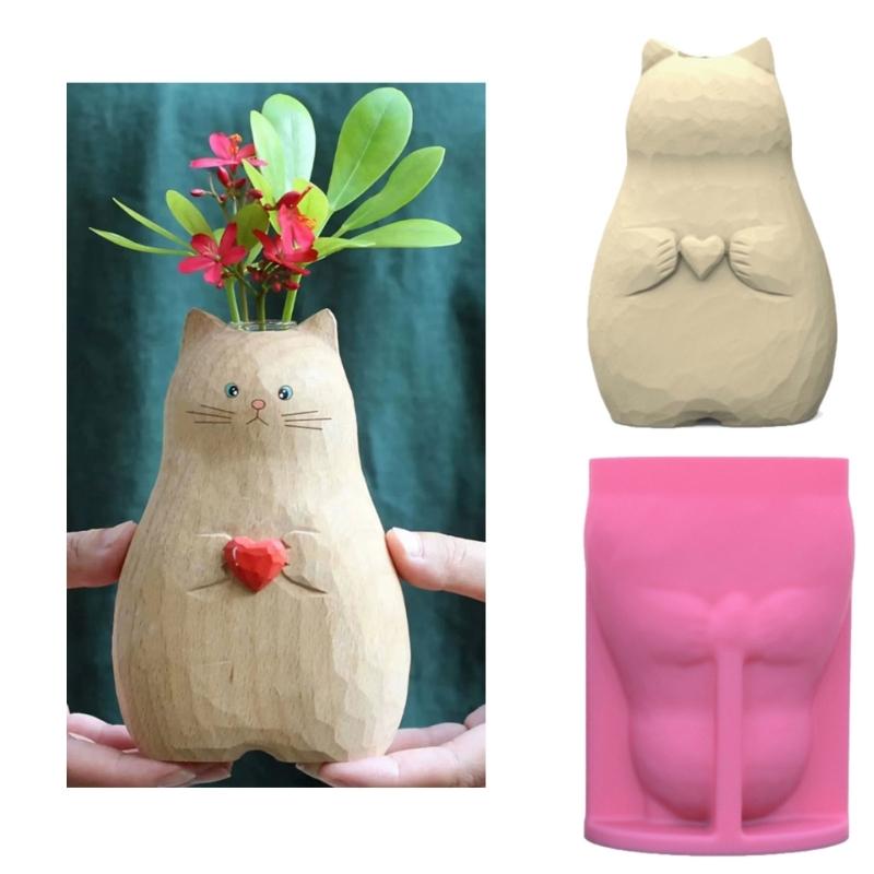 Cats Flower Pots Silicones Molds Animal Vase Castings Molds DIY Cements Resins Molds Cute Bear Succulents Clay Molds