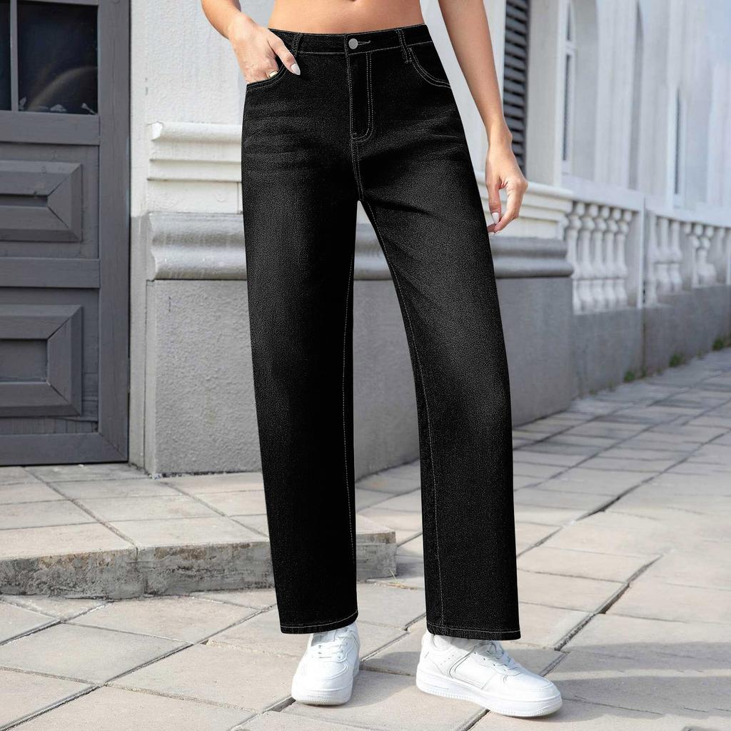 Women Winter Thciken Fleece Keep Warm Denim Jeans Ladies High Street Straight Pants