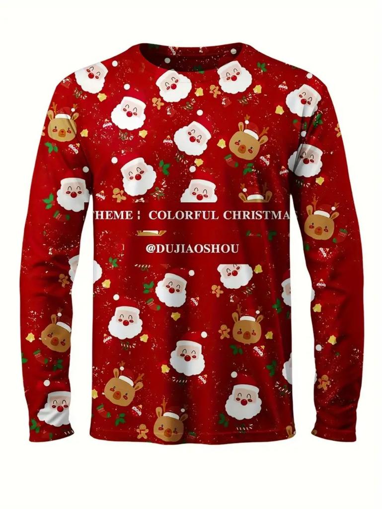 T-Shirts for Man Christmas Santa Claus 3D Print Casual Men's Long Sleeve Tee Pullover Crew Neck Y2k Tops Autumn Men's Clothing